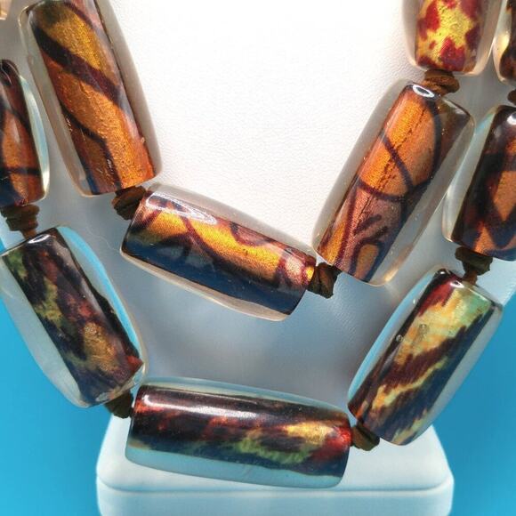 Chico's Animal Print Large Bead Necklace, Clear Lucite, 2 Suede Strands, 28 Inch - Picture 2 of 10